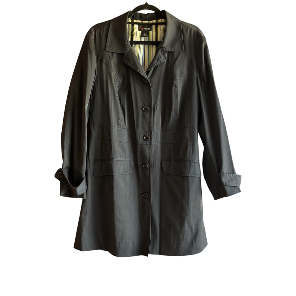 PANTOLOGY  WOMENS BLUE COLLARED NAVY BLUE TRENCH  COAT SIZE 16W